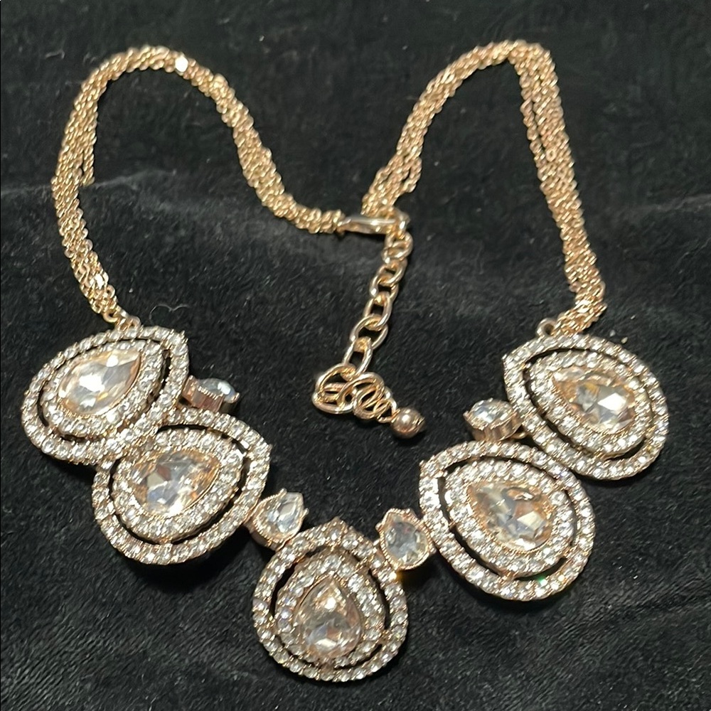 Elegant Rose Gold Tone and Faux Crystal Teardrop Necklace